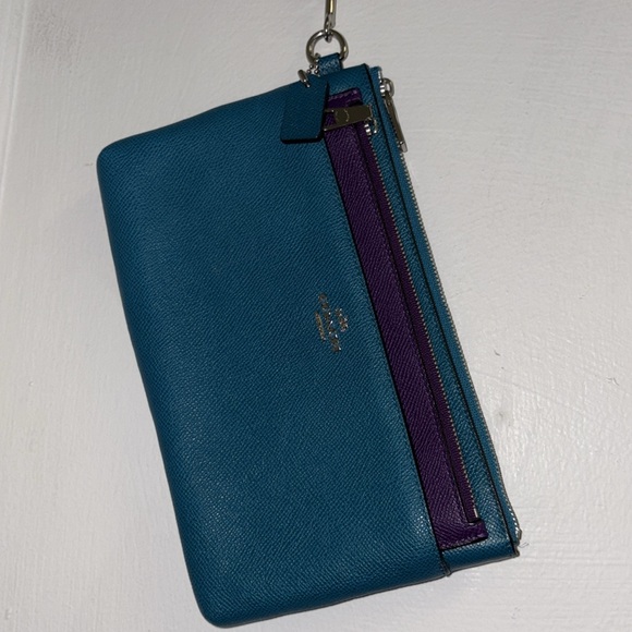 Coach Blue and Purple Saffiano Leather Clutch